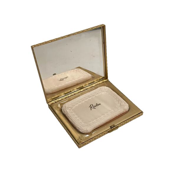 1960s Revlon Gold Plate Basket Weave Unused Love Pat RACHEL Powder Compact - Picture 2 of 10